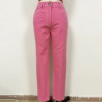 Modes raibs izdilis taisni džinsi sievietēm ir 2021. augsts viduklis kabatas sexy krāsu bloku high street ilgi pelēks džinsa bikses pirkt \ Dibeni ~ www.xenydancestudio.lv 11