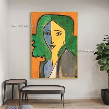 Handpainted Anrī Matiss meitene, eļļas glezna Portrets Sievietes Sejas Krāsains Zaļa Audekla Dzīvojamā Istaba Mājās Attēlu Apdare 1