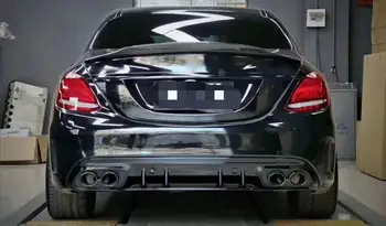 Auto Aizmugurējā Bufera Difuzoru Lūpu par Mercedes-Benz C Klases W205 Sporta Sedans 4 Durvis,. Gadam - 2019 Aizmugures Difuzoru Spoilers Izplūdes Uzgaļiem 1
