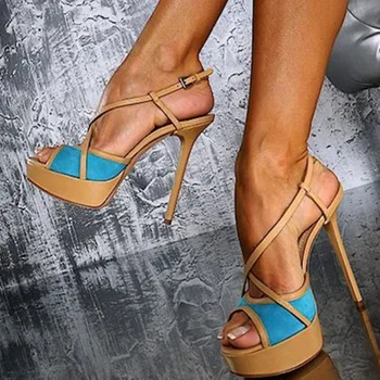 Krāsains bling vizuļi modernas sandales meitenēm, sievietēm, chunky papēža sexy atvērtu purngalu potītes siksna puse vasaras kurpes pirkt \ Papēži ~ www.xenydancestudio.lv 11