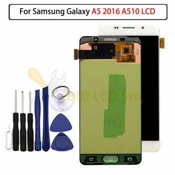 Super AMOLED SAMSUNG GALAXY A5 Līdz 2016. A510 LCD Displejs, Touch Screen Digitizer Montāža Nomaiņa A510, SAMSUNG LCD 5.2
