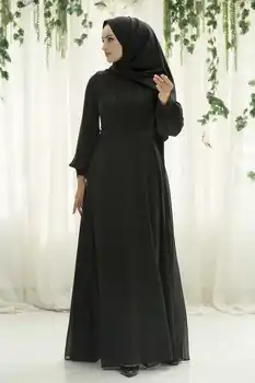 Drapeli Šifona Hijab Vakara Kleita Melnā Ziema, Rudens Ir 2021. Musulmaņu Sieviešu Hijab lakatu Islāma Turcija 1