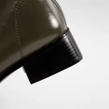 Lanxuryee atpūtas īsi zābaki dabīgās ādas augstas kvalitātes kvadrātveida kājām bieza med papēža mežģīnes up ikdienas valkāšanai modes potītes zābaki L46 1
