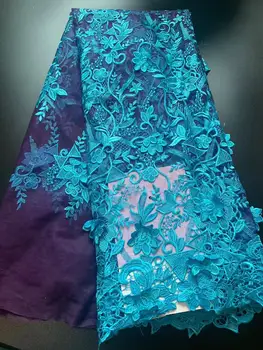 (5yards/gab) Augstas kvalitātes mīksta Āfrikas franču neto mežģīņu audums ar lielisku 3D ziedu izšuvumi puse kleita FCC116