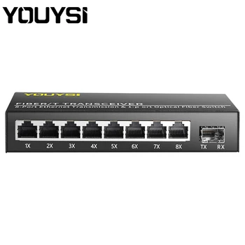 YOUYSI YYS-MC518F Šķiedras media Converter 8 port RJ45 Gigabit Media Converter SFP 100/1000M Ethernet Pārveidotājs Transīvers 1