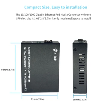 Gigabit Ethernet PoE+ Media Converter, Ar SFP Slots 10/100/1000MBase-T, 1000Base-SX Šķiedras Mediju Pārveidotājs 48V LĪDZSTRĀVAS Ieejas 1
