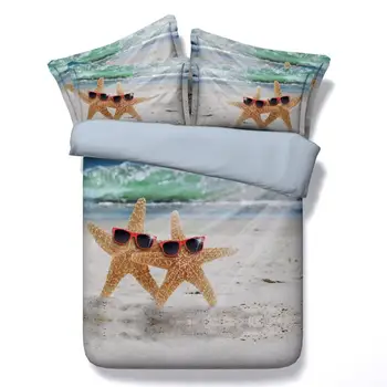 Pludmales gultas komplekti starfish sega sega sedz pārklājs gultas loksnes veļa doona dvīņu pilna karaliene california king size divreiz vienā 1