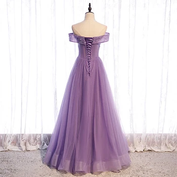 SSYFashhion jaunu violeta vakara kleita banketa elegants laivu kakla vizuļi noapaļošana-line grīdas-garums formālās kleitas vestidos 1