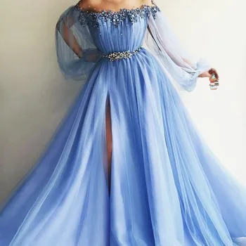Princese Vakara Kleitas, Elegantas Līnijas, kas garām Piedurknēm Formālu Kleita Fāzēm vestido longo vakarkleita Ledus Zila mantija de saviesīgs vakars 1