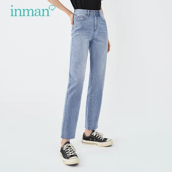 INMAN Vasaras Džinsu Bikšu Minimālu Dizainu, Ikdienas Stila Sieviešu Fit Modes Raupju Kāju Beigās Apakšā 1