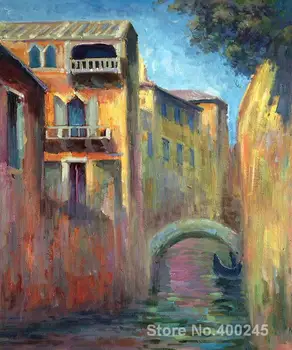 Eļļas Glezna istabas interjeru Venēcijas Rio della Salute Claude Monet Ainavu māksla Roku darbs, Augsta kvalitāte