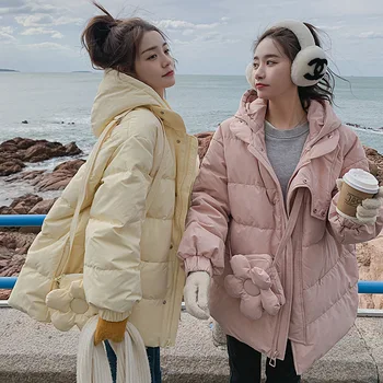 Polsterēta jaka sieviešu mazs korejiešu versija īss maizes uzvalks ziemas zaudēt kapuci kokvilnas-polsterēta jaka silts mētelis