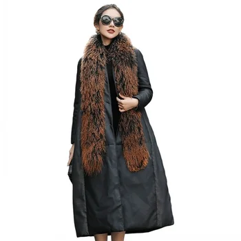Īsta āda uz leju, garās sieviešu jakas izlaidusi jaunas ziemas aitādas mētelis noņemamu kažokādas apkakli augstas kvalitātes streetwear 1