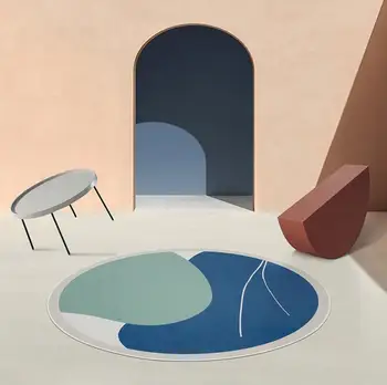 Ziemeļvalstu Morandi Jaunu Paklāju Zilā Ģeometriskā Anti Slip Paklāji Apaļā Paklāja Grīdas Apdarei Dzīvojamās Istabas Kāju Spilventiņi Paklāju Mat