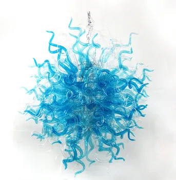 Mākslas Stikla Apgaismojums Pūstā Stikla Chandeler LED Pendant Lustra Tiffany Blue un Skaidru Krāsainu Stikla Lustra