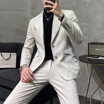 Modes Kostīmi Vīriešu Kāzu Līgavainis Tuxedos Slim Fit Uzvalki Business Casual Kleitu, Kostīmu Homme 2 Gab. Komplekts Ropa De Hombre 2020