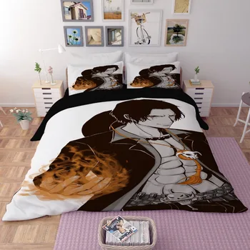 3D Japānu multenes, Anime VIENĀ GABALĀ Bērnu zēns melnās gultasveļas komplekts dvīņu karaliene, karalis, dubultā izmēra guļamistaba Spilvendrāna bērniem, dāvanu 1