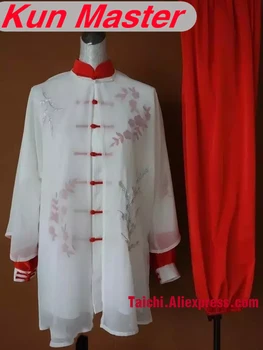 Pasūtījuma Tai Chi Izpildes Vienotu Izšuvumi Cīņas Mākslas Kung Fu Apģērba Trīs Gabalus Balts Tops, Sarkanas Bikses