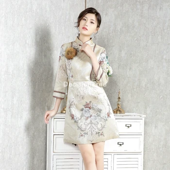 2022 vintage ķīniešu kleita qipao elegants sieviešu cheongsam mandarīnu apkakles ķīniešu kleita vestidos cheongsam kleita austrumu kleita 1