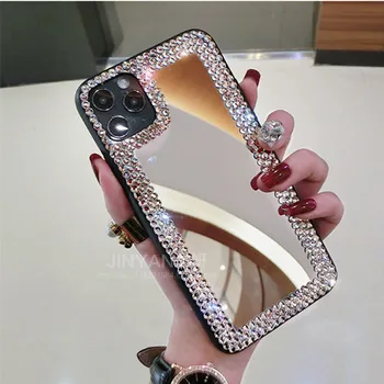 50gab Luksusa dimanta Mirdzums Bling Spogulis tālrunis lietā par iphone 11 12 13 Pro Max XR-X XS Max 7 8 Plus meitene Aplauzums spogulis Vāciņu 1
