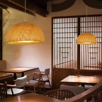 Ķīniešu roku darbs bambusa piekariņu gaismas Zen tējas istaba lampas Dienvidaustrumu Āzijas ēdamistaba, balkons pastorālo Japāņu karājas lampas 1