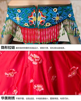 īsta ķīnas sarkano pušķi/ķīniešu peonija izšuvumu rakstu gara kleita kleita skatuves sniegumu 1