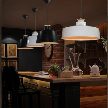 Radošas Koka Piekariņu Gaismas E27 LED Pendant lampas Personības Dekoru Wood & Metal abažūrs Karājas lampa baltā, melnā Apgaismes iekārtas