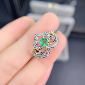 SHILOVEM 925 sterling sudraba nekustamā Dabas Emerald gredzeni classic fine Rotaslietas jaunu kāzu vairumtirdzniecības dāvanu 4*5mm jcj04055552agml