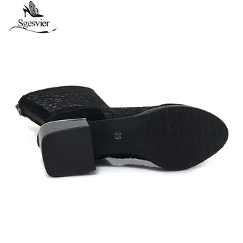 Sgesvier Sievietes potītes Zābaki elpojošs Motociklu Zābaki peep toe sandales melnā mežģīņu kurpes sexy dobi no sieviešu kurpes G171 1