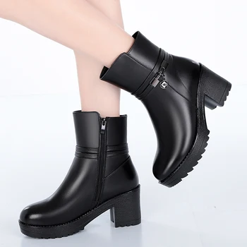Sieviešu lielos izmērus, atpūtas siltā vilna sniega zābaki, dabīgās ādas ziemas kurpes platformas boot bieza augstiem papēžiem botas mujer botines 1