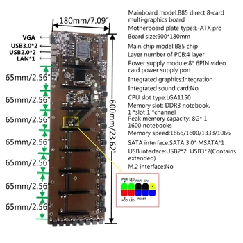 Jauns Ieguves Mašīnas, B85 Mātesplati 8 PCIE 16X Grafisko Karšu Slots 8G Mainboard Atmiņas Par LGA 1155 CPU Eth Zec UTT Ieguves