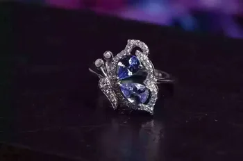 Dabas tanzanite blue gem Gredzenu Dabas dārgakmens gredzenu S925 sudraba moderns, Elegants Tauriņš lidot sievietēm meitene dāvanu Rotaslietas 1