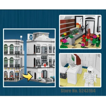 Radošo Ekspertu Street View Slimnīca Km Pet Shop Pilsētas Brickstive Velosipēdu Kafejnīca Moduļu Modeli, Celtniecības Bloki, Ķieģeļi, Bērnu Rotaļlietas, Dāvanas 1