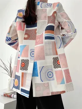 Modes Harajuku Žakete Ir 2021. Sievietes Space Raksts Iespiests Ikdienas Biroja Žakete Uzvalks Rudens Ziemas Vidū-Garums Ir Divreiz Krūtīm, Uzvalkā 1