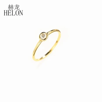 HELON Moissanite Gredzenu Cietā 14K Dzeltenā Zelta Apaļa 4mm Lab Pieaudzis Dimanta Saderināšanās ir laulības Gredzens Sievietes Moderns Rotaslietas Dāvanu