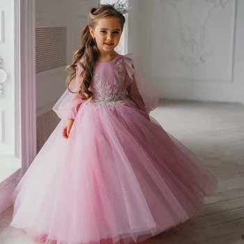 Gardenwed puff piedurknēm meitene princese kleita, pērles rozā priekšgala jostas puķu meitene kleitas 2020. gadam vienkārša meitene kāzu kleitā, balta pirkt \ Kāzu Kleita ~ www.xenydancestudio.lv 11