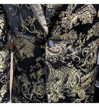 Pasūtījuma slim fit melnā zelta ziedu 2 gabals vīriešu žakete uzvalks labākais cilvēks kāzu uzvalki līgavainim tuxedos vīriešiem (jaka+bikses+bow) pirkt \ Tērpi & Bleizeri ~ www.xenydancestudio.lv 11
