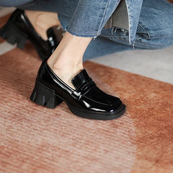 Brogue ķīna kārtas vidējā pirksta papēžiem kurpes oxford augstas chunky brūna t siksna īstas ādas retro 2021. gada pavasara modes sieviešu sūkņi pirkt \ Sieviešu Kurpes ~ www.xenydancestudio.lv 11