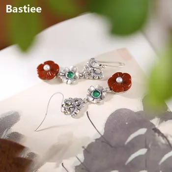 Bastiee Vintage 925 Sterling Silver Butterfly Piliens Auskari Luksusa Rotaslietas Sievietēm Vilināt Earings Sarkano Agate 1