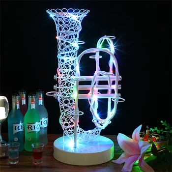 Radošā Saksofonu Forma Bārs KTV LED Kokteilis Stikla Turētājs Bullet Stikla Vīna Turētāju, LED Shot Stikla Vīna Plaukts Bārs Naktsklubā 1