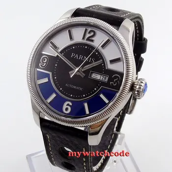 42mm Parnis balta, melna zila skala Safīra Stikls miyota Automātiskā mens Watch 411 1