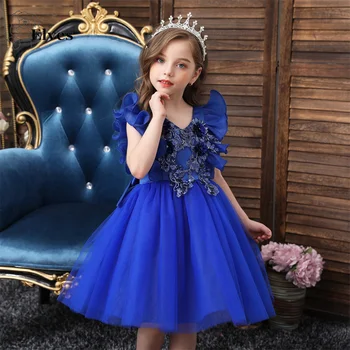 Meitenes princese kleitas tumši zila slīpums tilla puķu meitene kleitas, lai kāzas o apkakli, 3/4 piedurknēm komūniju kleitas pirkt \ Kāzu Kleita ~ www.xenydancestudio.lv 11
