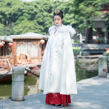 Bezmaksas piegāde Sākotnējā spraudnis gabals kleitu, garos ziemas cape mēteļu apkaklēm apmetnis hanfu sieviešu han elementi auduma mētelis