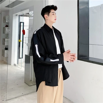 Jauna tendence personības dizaina garām piedurknēm krekls vīriešu korejas gadījuma modes tīru krāsu savvaļas plānas laukumā apkakles balts krekls 2021 1
