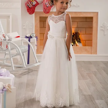 Puķu meitene kleitas, lai kāzas o kakla pilnu piedurknēm bērniem puses komūniju kleitas daudzpakāpju appliques princese kleita pirkt \ Kāzu Kleita ~ www.xenydancestudio.lv 11
