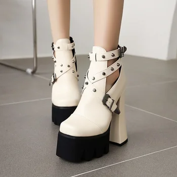 Zila pu ādas sieviešu mūļu sandales augstpapēžu čības dāmas apaļu purngalu kleitu, kurpes, liela izmēra slaidi ir 2021. jaunā partija apavi pirkt \ Papēži ~ www.xenydancestudio.lv 11