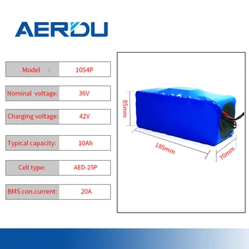 AERDU 36V 10Ah 18650 li-jonu akumulators ar 42V 2A lādētāju 37V par Fiido D1 D2 m365 pro Scooter Extended range 10S4P 1