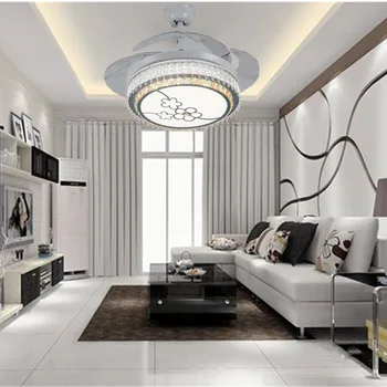 LED kristāla griestu lampu, ventilators, lampas, guļamistaba, dzīvojamā istaba vienkāršu Ziemeļvalstu ēdamistaba neredzams griestu ventilators lampas