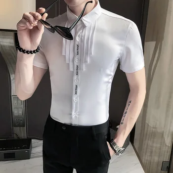 Stils puse britu piedurknēm streetwear krekli vīriešu kleita casual slim fit naktsklubs blusa drēbes 2020. gada vasaras zīmola drukāt krekls vīriešiem pirkt \ Vīriešu Apģērbs ~ www.xenydancestudio.lv 11