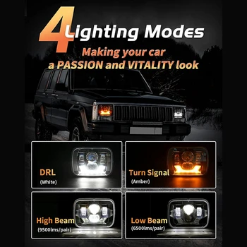2 Pack 180W LED priekšējie Lukturi, 5X7 7X6 priekšējie Lukturi ar dienas gaitas lukturi Pagrieziena Signāla Jeep Cherokee XJ Wrangler YJ Ford Chevy GMC 1